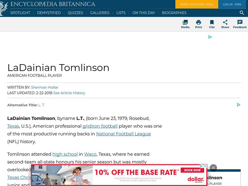 Encyclopedia Britannica: La Dainian Tomlinson Handout Encyclopedia Britannica: La Dainian Tomlinson Handout