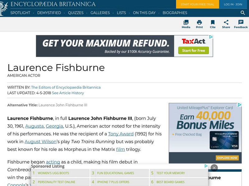 Encyclopedia Britannica: Laurence Fishburne Handout