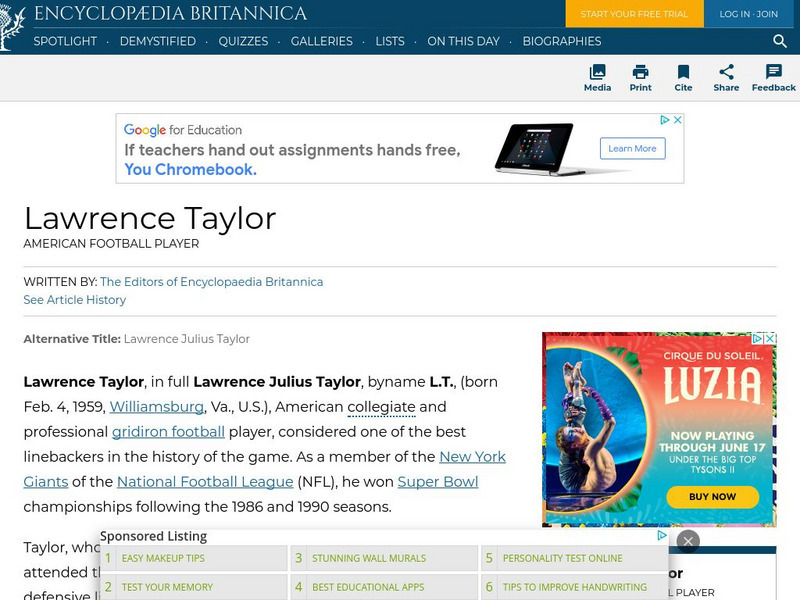 Encyclopedia Britannica: Lawrence Taylor Handout Encyclopedia Britannica: Lawrence Taylor Handout