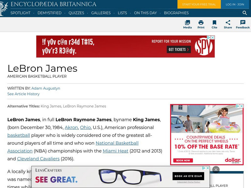 Encyclopedia Britannica: Le Bron James Handout