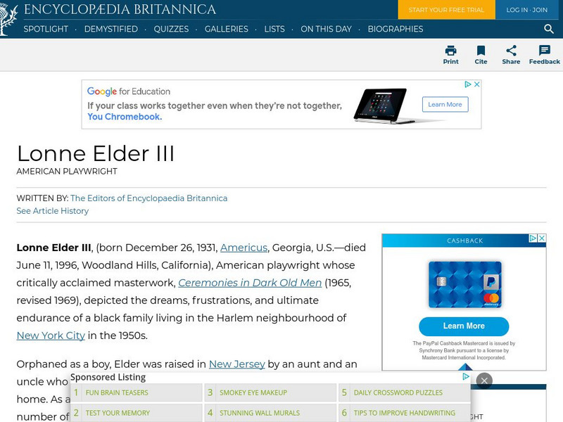 Encyclopedia Britannica: Lonne Elder Iii Handout
