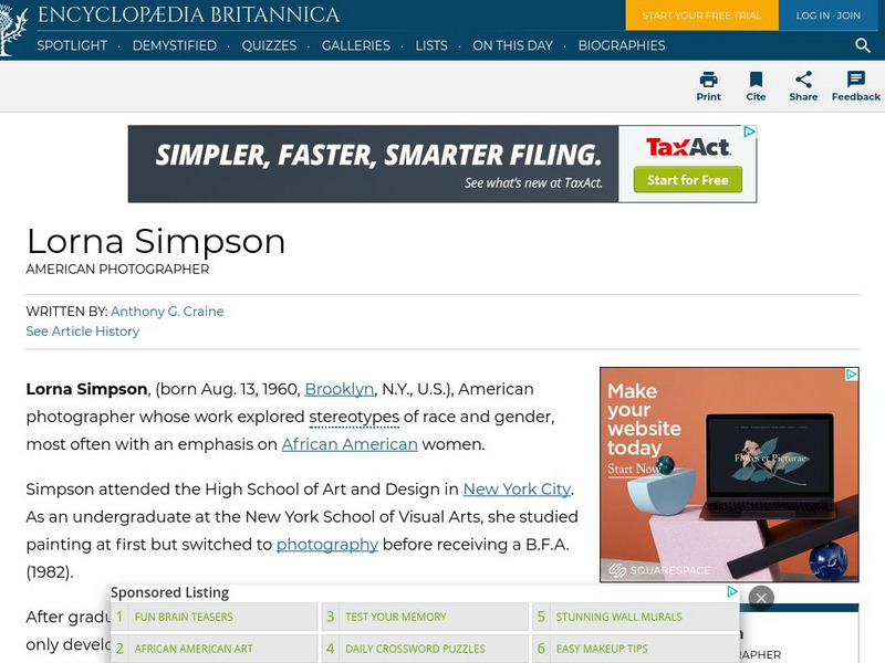 Encyclopedia Britannica: Lorna Simpson Handout Encyclopedia Britannica: Lorna Simpson Handout
