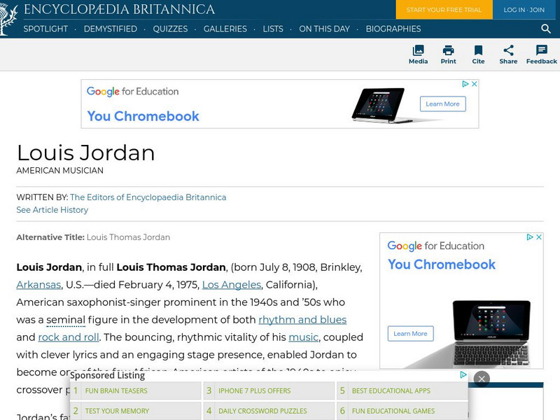 Encyclopedia Britannica: Louis Jordan Handout Encyclopedia Britannica: Louis Jordan Handout