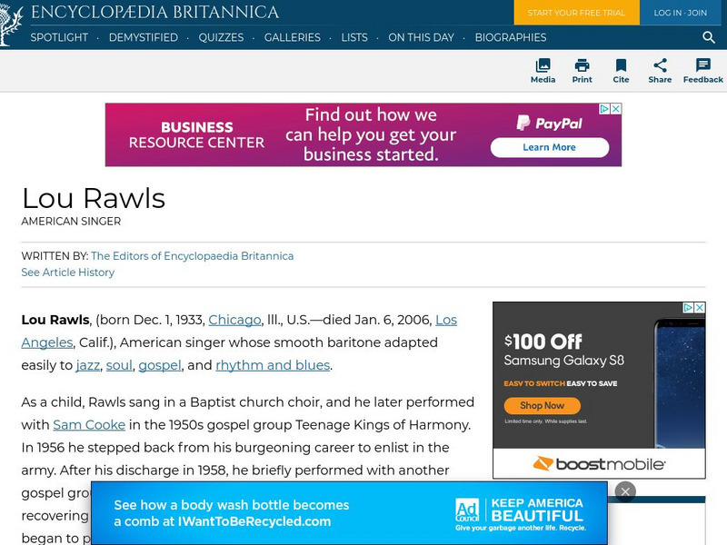Encyclopedia Britannica: Lou Rawls Handout Encyclopedia Britannica: Lou Rawls Handout