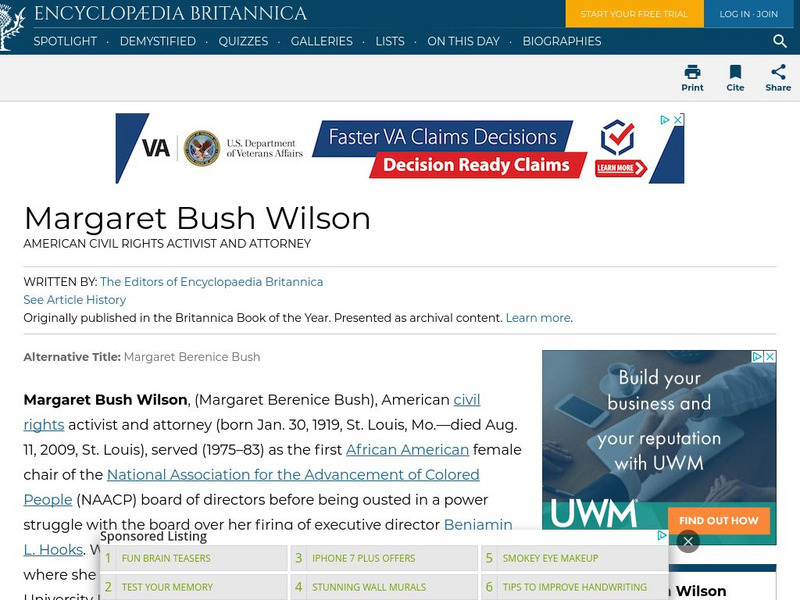 Encyclopedia Britannica: Margaret Bush Wilson Handout Encyclopedia Britannica: Margaret Bush Wilson Handout