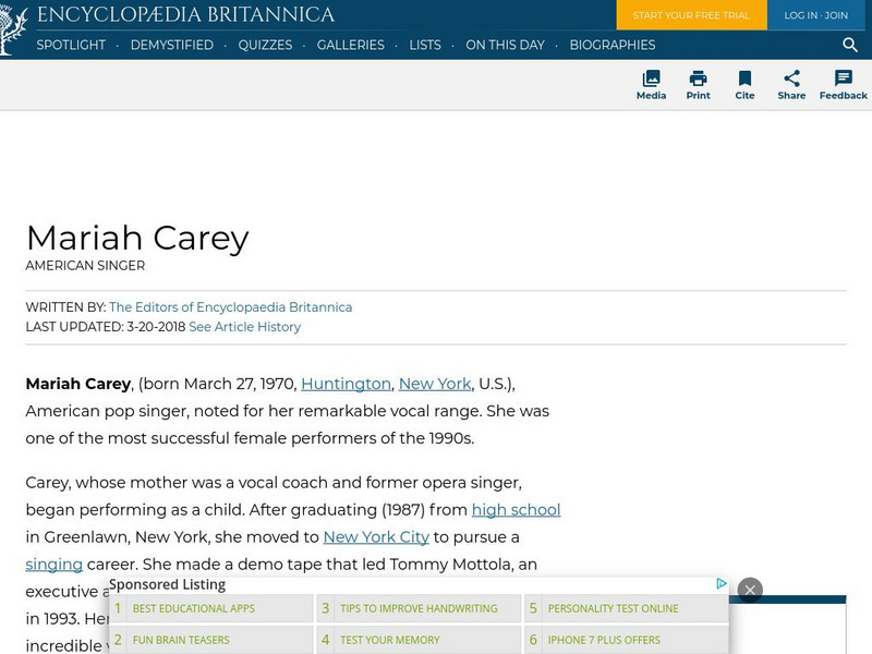 Encyclopedia Britannica: Mariah Carey Handout