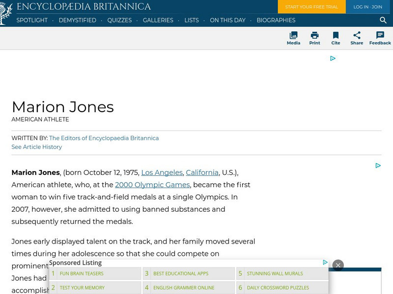 Encyclopedia Britannica: Marion Jones Handout Encyclopedia Britannica: Marion Jones Handout