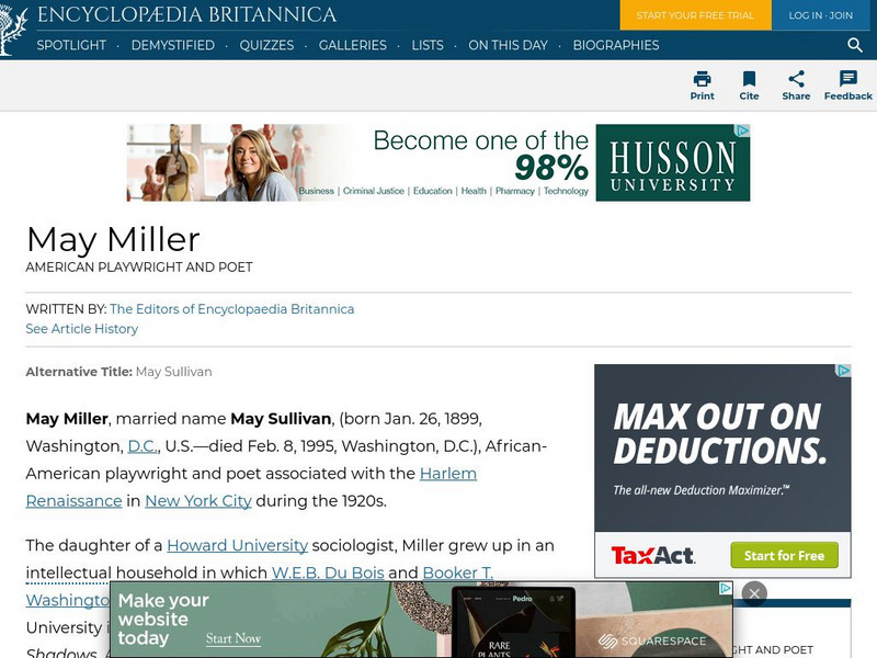 Encyclopedia Britannica: May Miller Handout Encyclopedia Britannica: May Miller Handout