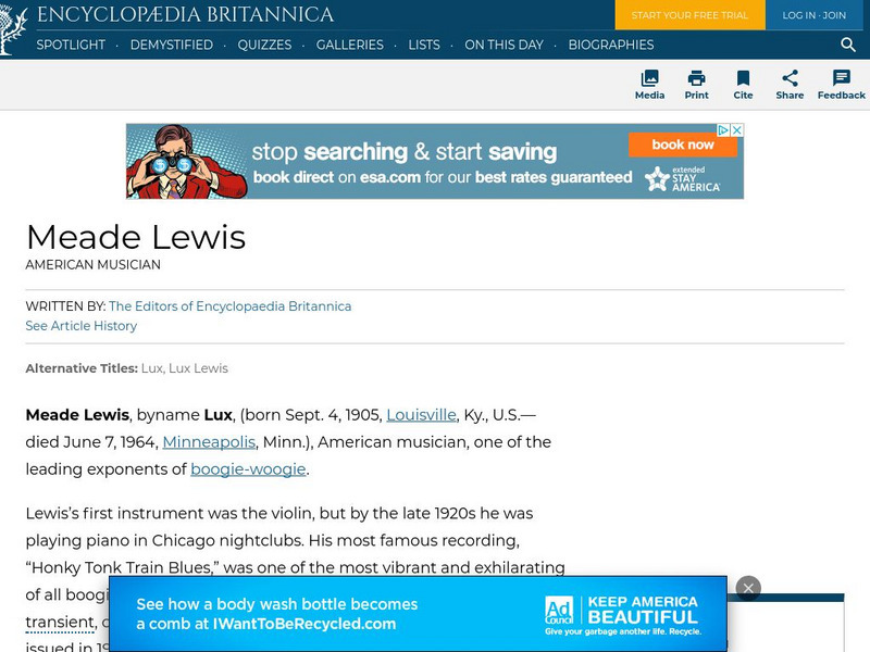 Encyclopedia Britannica: Meade Lewis Handout Encyclopedia Britannica: Meade Lewis Handout