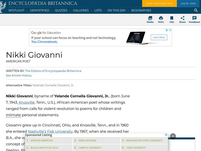 Encyclopedia Britannica: Nikki Giovanni Handout Encyclopedia Britannica: Nikki Giovanni Handout