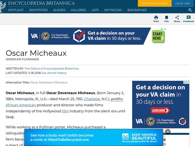 Encyclopedia Britannica: Oscar Micheaux Handout
