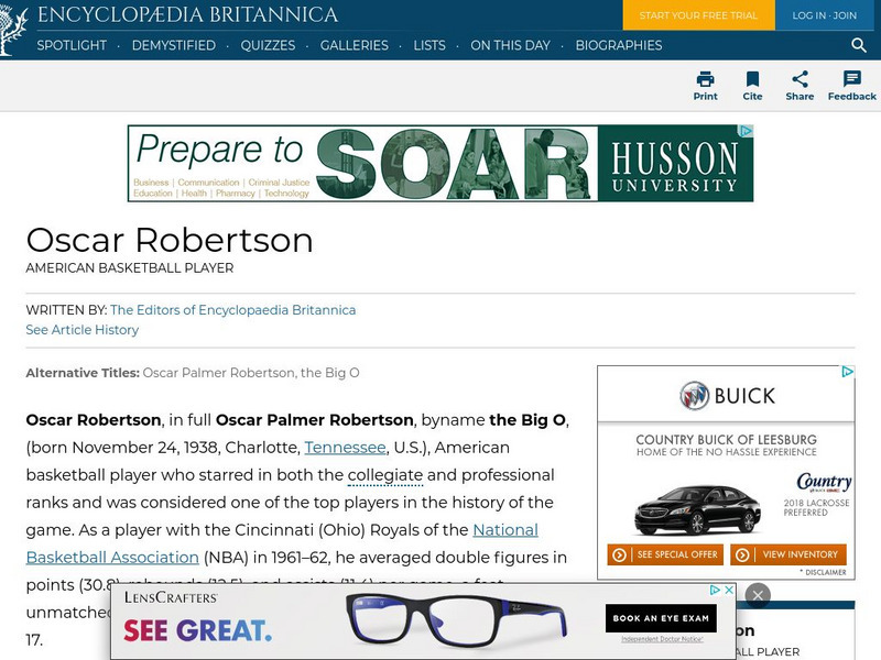 Encyclopedia Britannica: Oscar Robertson Handout
