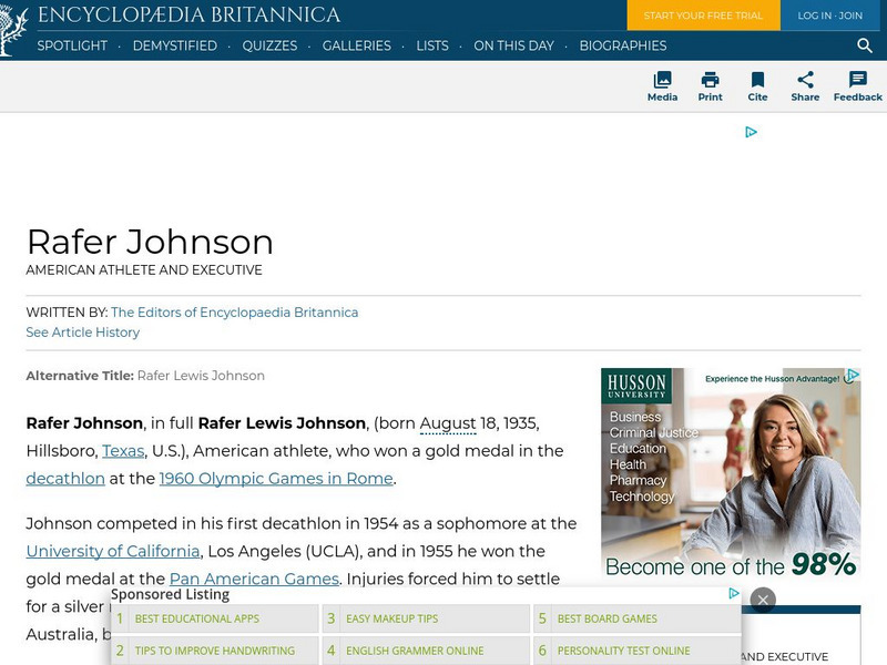 Encyclopedia Britannica: Rafer Johnson Handout Encyclopedia Britannica: Rafer Johnson Handout