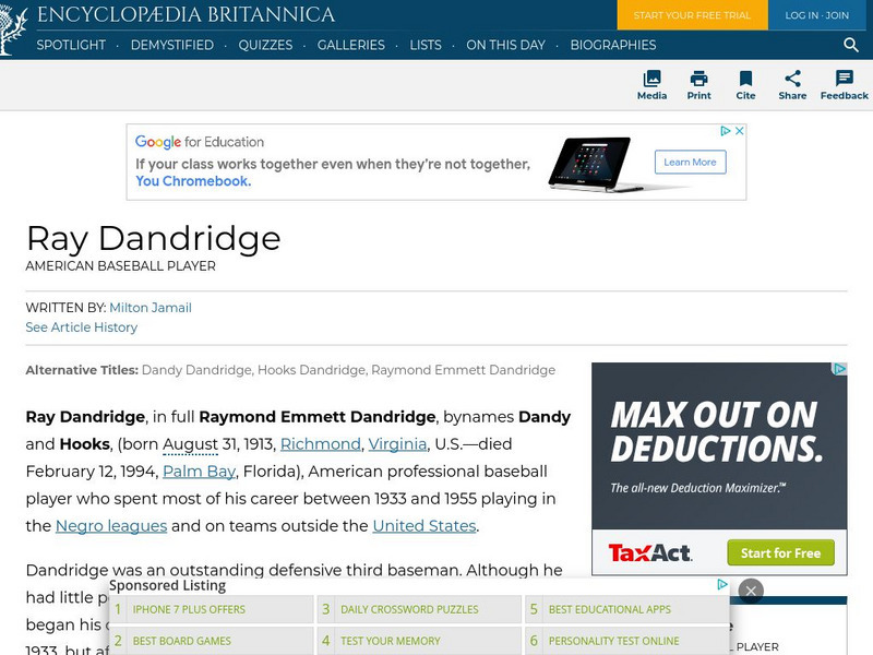 Encyclopedia Britannica: Ray Dandridge Handout Encyclopedia Britannica: Ray Dandridge Handout