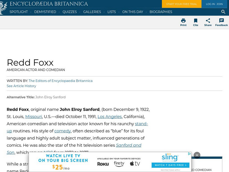 Encyclopedia Britannica: Redd Foxx Handout Encyclopedia Britannica: Redd Foxx Handout