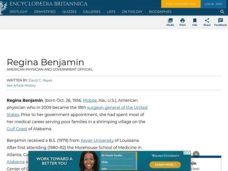 Encyclopedia Britannica: Regina Benjamin Handout Encyclopedia Britannica: Regina Benjamin Handout