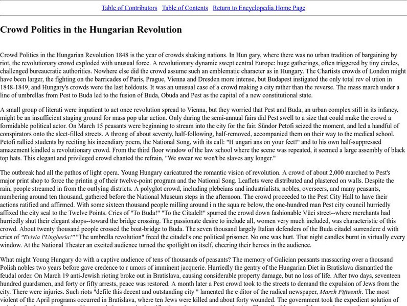 Ohio University: 1848 Revolutions: Crowd Politics: Hungarian Revolution Handout Ohio University: 1848 Revolutions: Crowd Politics: Hungarian Revolution Handout