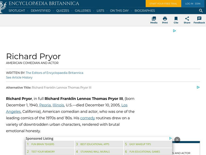 Encyclopedia Britannica: Richard Pryor Handout Encyclopedia Britannica: Richard Pryor Handout