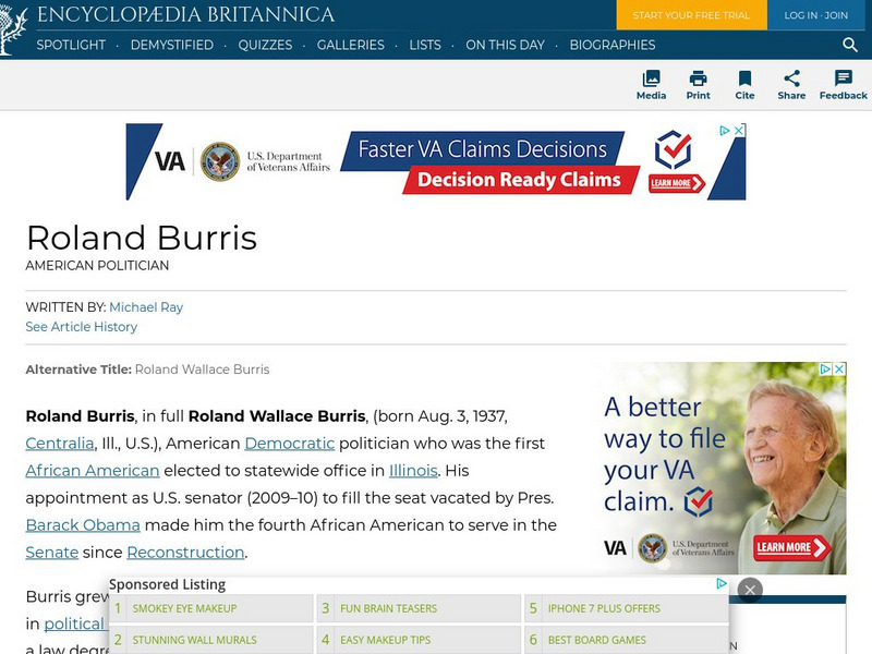 Encyclopedia Britannica: Roland Burris Handout Encyclopedia Britannica: Roland Burris Handout