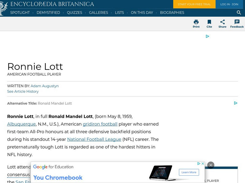 Encyclopedia Britannica: Ronnie Lott Handout Encyclopedia Britannica: Ronnie Lott Handout