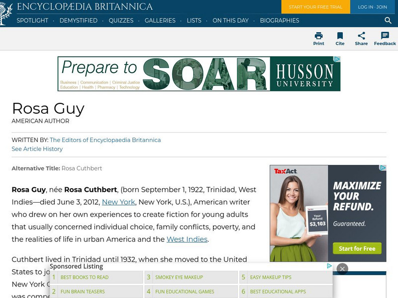 Encyclopedia Britannica: Rosa Guy Handout Encyclopedia Britannica: Rosa Guy Handout