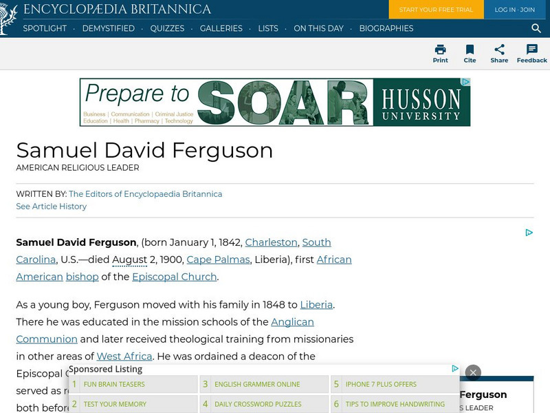 Encyclopedia Britannica: Samuel David Ferguson Handout Encyclopedia Britannica: Samuel David Ferguson Handout