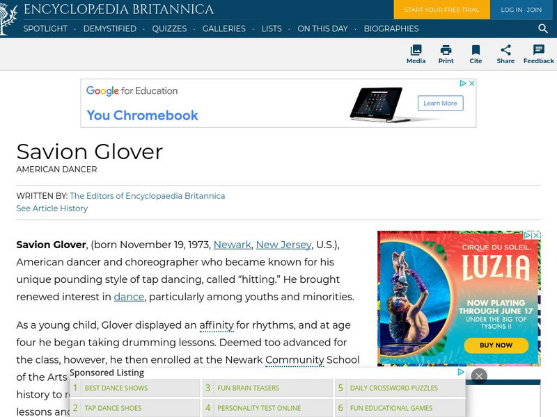Encyclopedia Britannica: Savion Glover Handout Encyclopedia Britannica: Savion Glover Handout