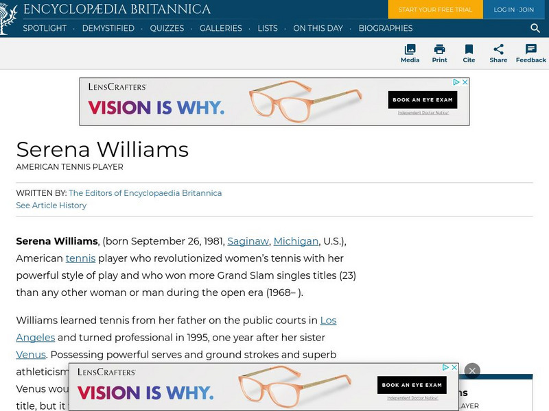 Encyclopedia Britannica: Serena Williams Handout Encyclopedia Britannica: Serena Williams Handout
