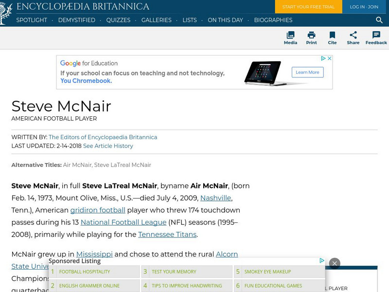 Encyclopedia Britannica: Steve Mc Nair Handout Encyclopedia Britannica: Steve Mc Nair Handout