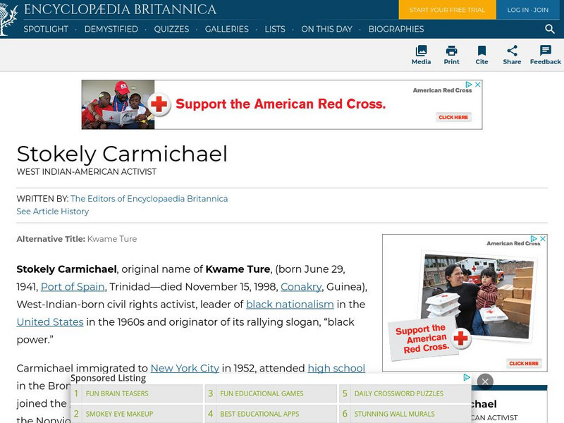 Encyclopedia Britannica: Stokely Carmichael Handout Encyclopedia Britannica: Stokely Carmichael Handout