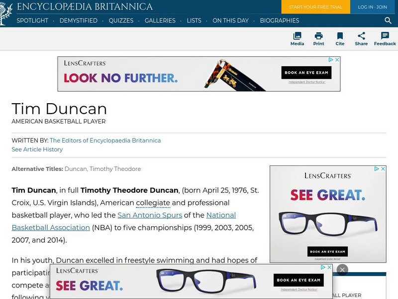 Encyclopedia Britannica: Tim Duncan Handout Encyclopedia Britannica: Tim Duncan Handout