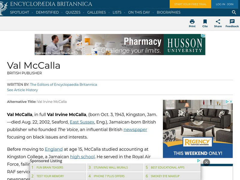 Encyclopedia Britannica: Val Mc Calla Handout Encyclopedia Britannica: Val Mc Calla Handout