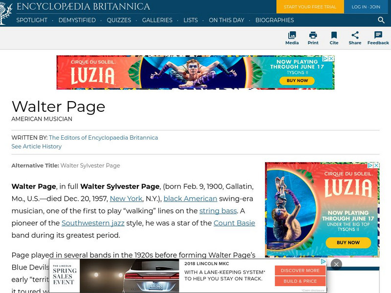 Encyclopedia Britannica: Walter Page Handout