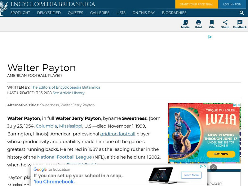 Encyclopedia Britannica: Walter Payton Handout Encyclopedia Britannica: Walter Payton Handout