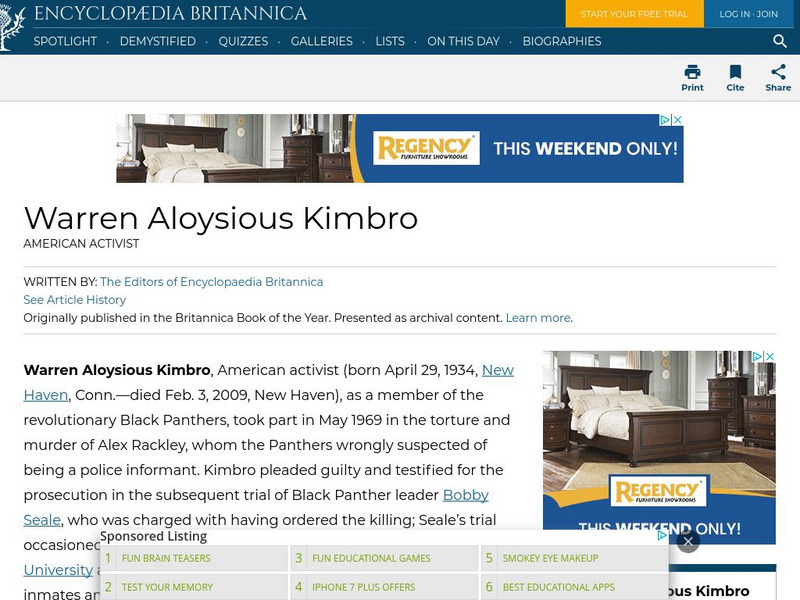 Encyclopedia Britannica: Warren Aloysious Kimbro Handout Encyclopedia Britannica: Warren Aloysious Kimbro Handout
