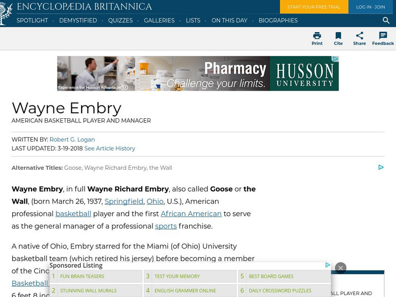 Encyclopedia Britannica: Wayne Embry Handout Encyclopedia Britannica: Wayne Embry Handout