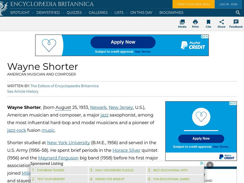 Encyclopedia Britannica: Wayne Shorter Handout Encyclopedia Britannica: Wayne Shorter Handout