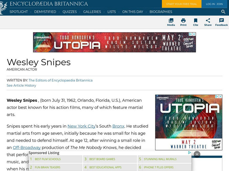 Encyclopedia Britannica: Wesley Snipes Handout Encyclopedia Britannica: Wesley Snipes Handout