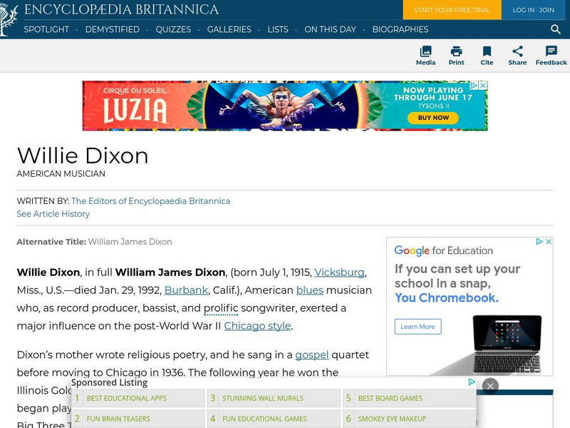 Encyclopedia Britannica: Willie Dixon Handout Encyclopedia Britannica: Willie Dixon Handout