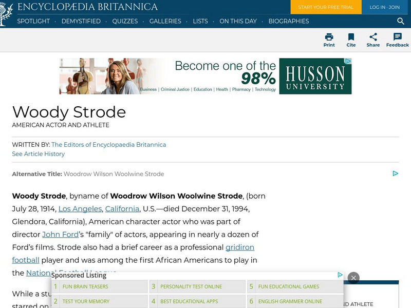 Encyclopedia Britannica: Woody Strode Handout Encyclopedia Britannica: Woody Strode Handout