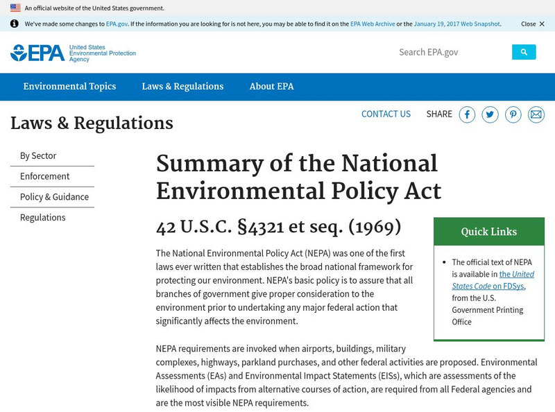 Epa: Summary of the National Environmental Policy Act Handout Epa: Summary of the National Environmental Policy Act Handout