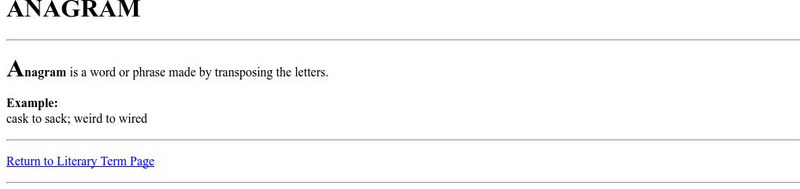 Cyber English (By Ted Nellen): Anagram Handout Cyber English (By Ted Nellen): Anagram Handout