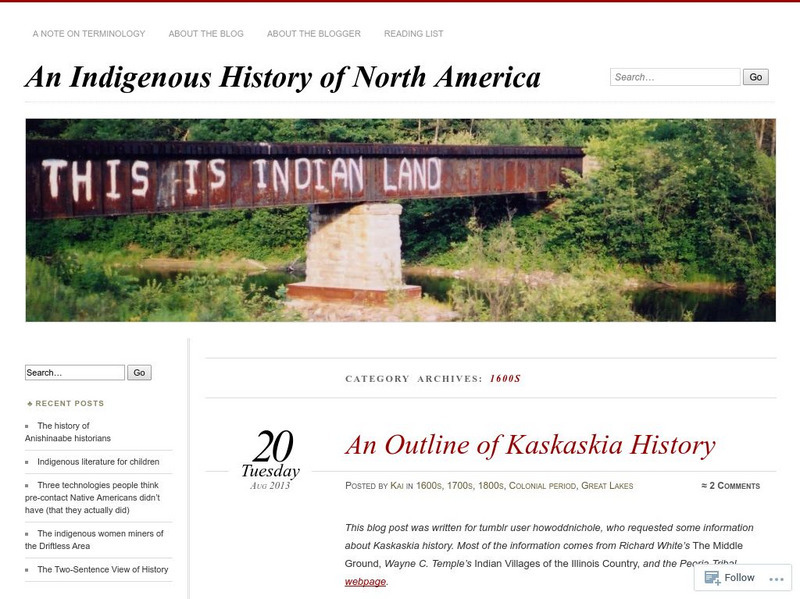 Indingenous History: An Outline of Kaskaskia History Article Indingenous History: An Outline of Kaskaskia History Article
