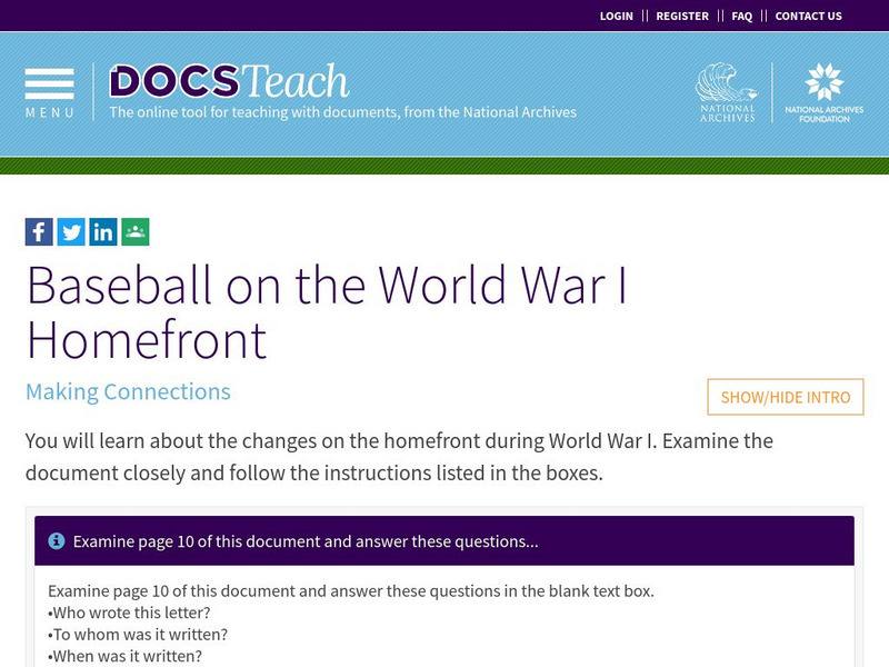 Docsteach: Baseball on the World War I Homefront Lesson Plan Docsteach: Baseball on the World War I Homefront Lesson Plan