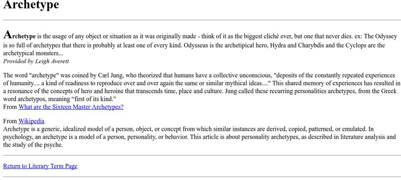 Cyber English (By Ted Nellen): Archetype Handout Cyber English (By Ted Nellen): Archetype Handout