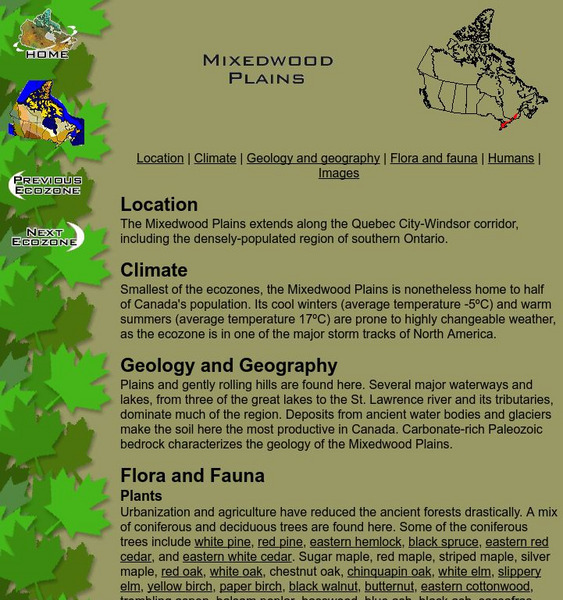 Mc Gill University: Canadian Biodiversity: Ecozones: Mixedwood Plains Handout Mc Gill University: Canadian Biodiversity: Ecozones: Mixedwood Plains Handout