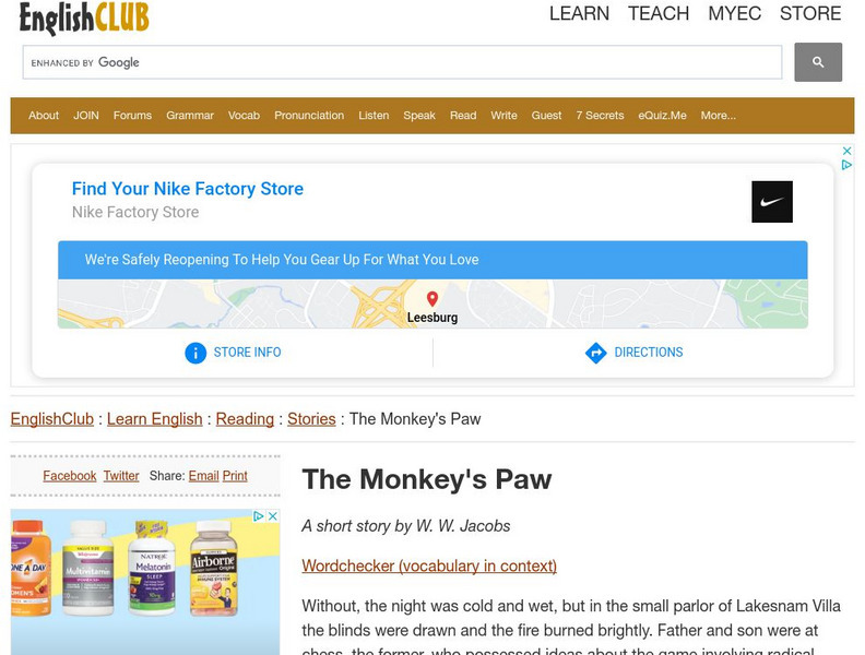 English Club: Learn English: Reading: The Monkey's Paw Primary English Club: Learn English: Reading: The Monkey's Paw Primary