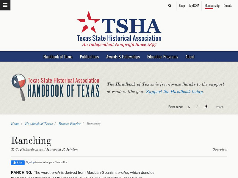 Texas State Historical Association: Ranching Article Texas State Historical Association: Ranching Article