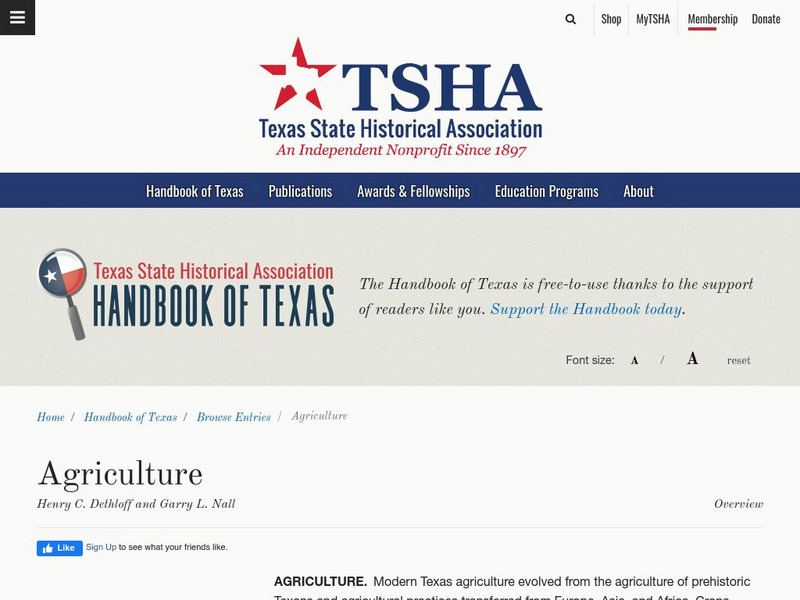 Texas State Historical Association: Agriculture Article Texas State Historical Association: Agriculture Article