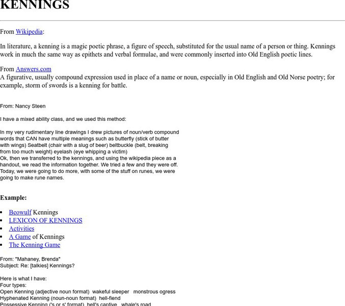Cyber English (By Ted Nellen): Kennings Handout Cyber English (By Ted Nellen): Kennings Handout